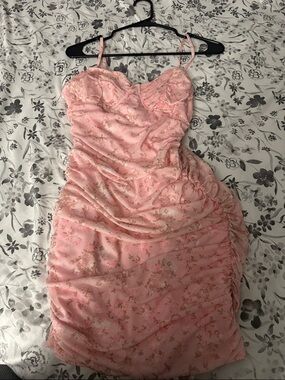 SHEIN Pink Floral Mini Dress with Gold Accents